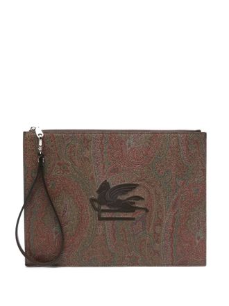 Etro paisley-print logo-embroidered clutch bag - Brown