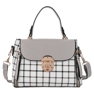 Generic Cymwer Women PU Leather Plaid Checkerboard Shoulder Bag for Shopping Daily Use (Grey)