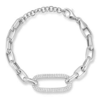 Glaze Jewelry Sterling Silver Pave Oval Link Bracelet