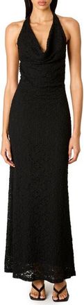Nia Thalia Lace Halter Maxi Dress in Black at Nordstrom, Size X-Large
