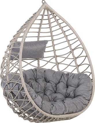 Beliani Beliani - Silla Colgante De Rat&aacute;n Gris Con Marco De Metal Para Interior Y Exterior Cesta Arsita