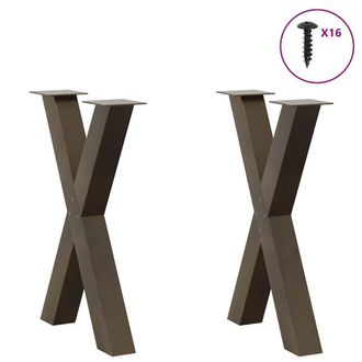 Berkfield Home Modern Dining Table Legs X-Shaped 2 pcs Natural Steel 50x(72-73) in Brown