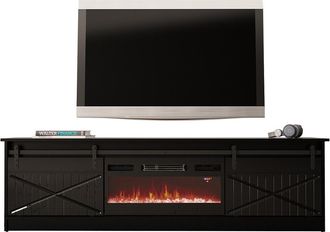 Mirjan24 Mobilier1 - Mueble Tv Charlotte 165, Negro + Negro Brillante, N&uacute;mero De Puertas: 0, N&uacute;mero De Cajones: 0, 200x57x35cm, Led