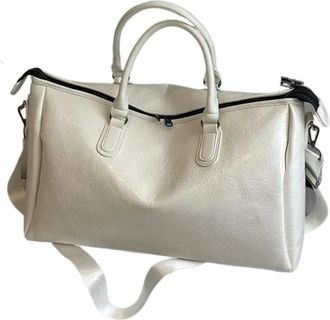 Generic Compatible For Women Travel Handbag Waterproof Luggage Shoulder Bag Large Capacity Gym Fitness Sports Duffel Weekend Training Yoga Pack(White B)