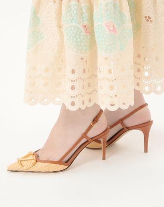 Valentino Garavani D&eacute;collet&eacute; Slingback VLogo Signature In Rafia 80mm Donna BEIGE 35.5