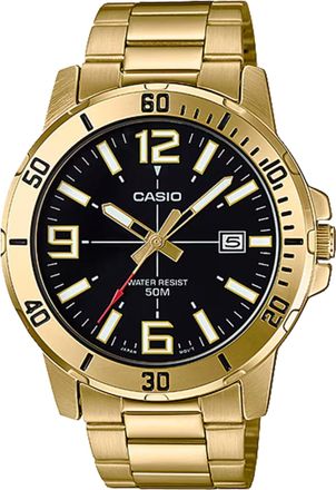 Casio Mens Black Dial Analog Watch with Gold Tone Bracelet - MTP-VD01G-1BVUDF