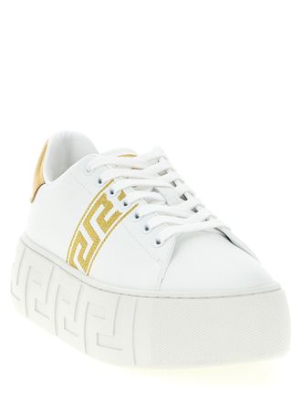 Versace Logo-Embroidered Nylon Platform Sneaker - White