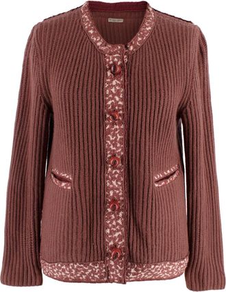 Bottega Veneta Ribbed Knit Dark Rose Cashmere Cardigan Size S