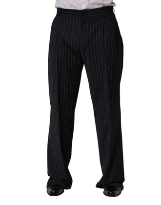 Dolce & Gabbana Mens Striped Wool-Blend Trousers Black Polyester Elastane