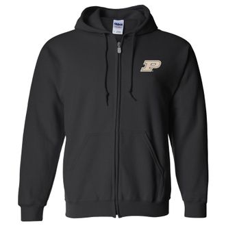 UGP Campus Apparel NCAA Primary Logo, Team Color Full Zip Hoodie, College, University, Purdue Boilermakers Black, L