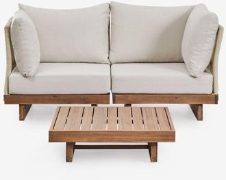 Sklum Conjunto De Jard&iacute;n Con Sof&aacute; Modular De 2 Piezas Con 2 Sillones Esquineros Y Mesa De Centro En Madera De Acacia Dailin Sklum
