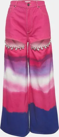 Area Area Multicolor Ombre Crystal Embellished Denim Cut Out Wide Leg Jeans S/waist