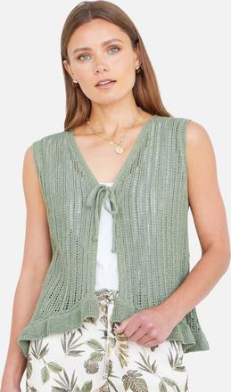 Yumi Knitted Cotton Tie Waistcoat Top in Green at Nordstrom, Size Medium