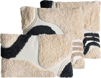 Beliani Conjunto De 3 Cojines Decorativos De Algod&oacute;n Con Dise&ntilde;o Capiton&eacute; 45/30 X 45/50 Cm Beige/negro Alstonia