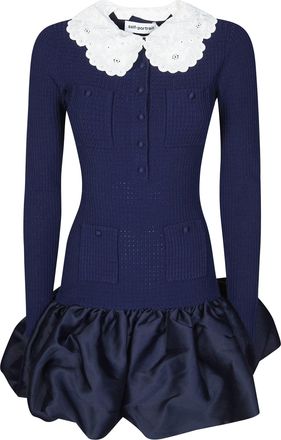 Self Portrait Blue Scalloped Collar Taffeta Mini Dress