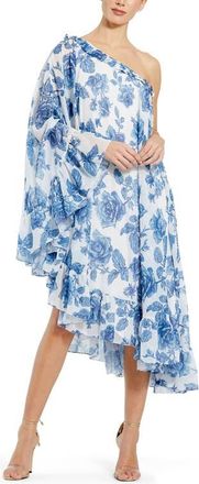 Mac Duggal Floral Asymmetrical One-Shoulder Dress with Cape Sleeve in White Multi at Nordstrom, Size 10