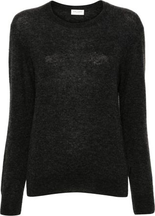 Saint Laurent crew-neck sweater - women - Silk/Cashmere - L - Grey