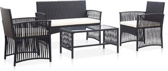 vidaXL 4 Piece Garden Lounge Set with Cushion Poly Rattan Black, 46434