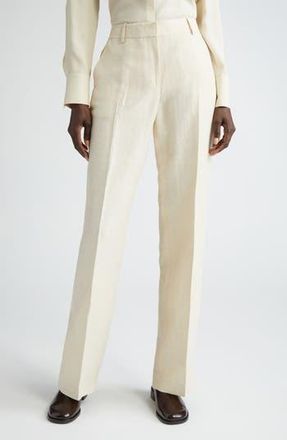 Lafayette 148 New York Gates Floral Linen Blend Pants in Pebble at Nordstrom Rack, Size 12