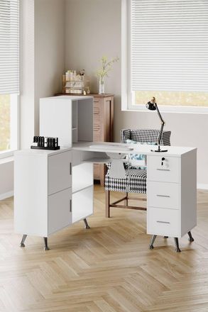 Living and Home Mobile Manicure Table with Built-in Dust Collector in White