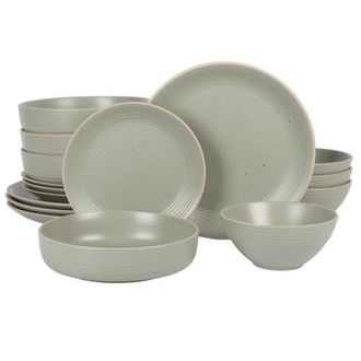 Gibson Home Dinah Double Bowl Stoneware Embossed Dinnerware Set in Green at Nordstrom