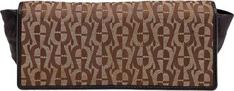 Aigner Beige/brown Signature Canvas And Leather Flap Continental Wallet