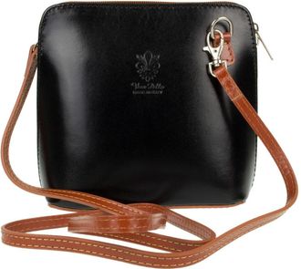 Girly HandBags Womens Genuine Leather Rigid Cross Body Shoulder Bag Real Italian (Black Tan)