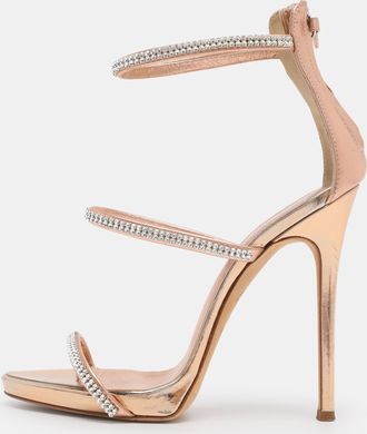 Giuseppe Zanotti Metallic Rose Gold Foil Leather Harmony Ankle Cuff Sandals