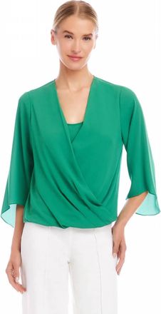 Karen Kane Bracelet Sleeve Drape Front Crossover Top - Petite In Kelly Green