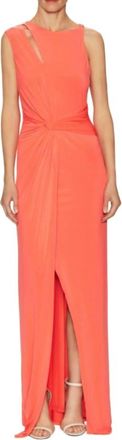 Halston Heritage Jersey Front Twist Faux Wrap Long Dress In Orange