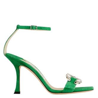 Jimmy Choo London Marsai 90 Suede Crystal-Buckle Sandals