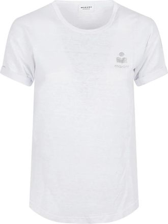 Isabel Marant T-Shirts, female, White, Size: XS Logo Linen T-Shirt