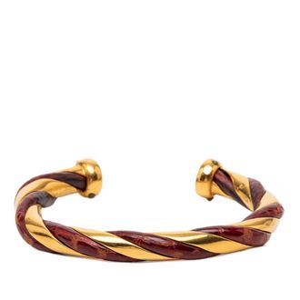 Herm&egrave;s Pre-owned Hermes Gold Plated and Leather Twisted Cuff Bracelet Ladies 9IQHTMB9L35Y1KS6