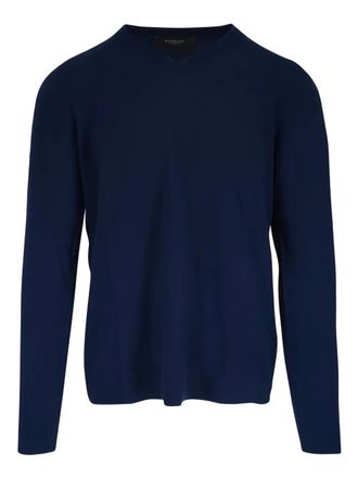 Kinross Cashmere V-neck ribbed trims sweater - men - Cashmere - S - Blue