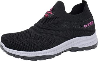Generic Womens Arch Support Walking Trainers Ladies Wide Fit Slip on Shoes Fashion Spring Women Sports Shoes Soft Sole Mesh Breathable Sole Casual Black Sneak
