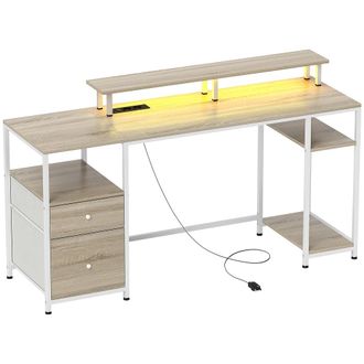 HOMCOM Mesa de ordenador 155.5x48x88.5 cm madera natural