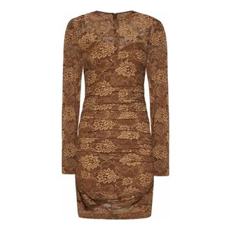 Dolce & Gabbana Kleedjes, Dames, Beige, S, Spandex, Korte Jurk met Bloemmotief Kant