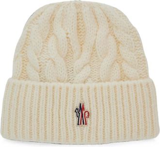 Moncler Cable-knit Logo-patch Beanie Hat