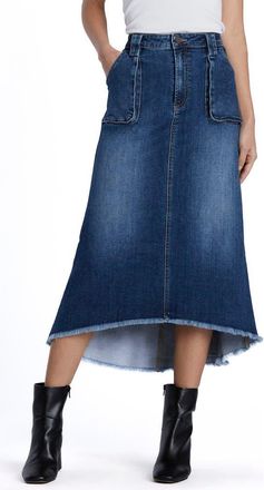 Wash Lab Denim Patch Pocket Denim Midi Skirt in Jannis Blue at Nordstrom, Size 25