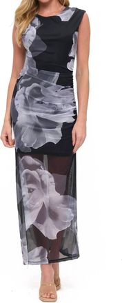 Ariella Ruched Sleeveless Maxi Dress In Black Grey
