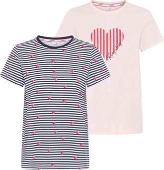 Kangaroos T-Shirt KANGAROOS, Damen, Gr. 32/34, marine gestreift, rose, Single Jersey, Obermaterial: 100% Baumwolle, Basic schmal h&uuml;ftlang, Rundhals, abgesteppt,