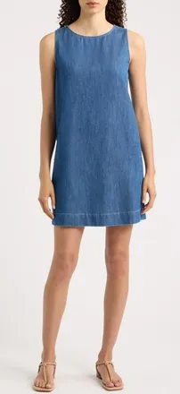 Frank & Eileen Shell Sleeveless Denim Shift Dress in Distressed Indigo Washed Denim at Nordstrom, Size X-Large