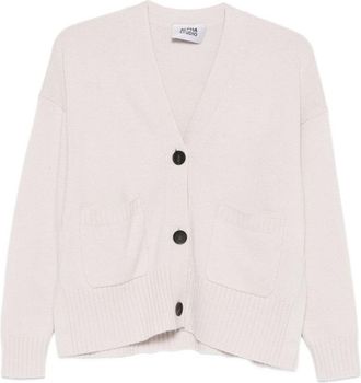 Alpha Studio White Wool-Cashmere Blend Cardigan With Front Buttons