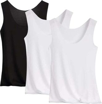 Generic WomenS Fitted Cotton Vests - Pack Of 3 - Tank Top Undershirt Summer Wear Uk Ladies Ice Silk Tank Tops Scoop Neck Sleevless Stretch Camisole Slim-Fit C