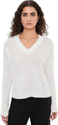 Eileen Fisher Organic Linen Cotton Slub V-Neck Sweater Womens Sweater White : LG, Cotton/Linen
