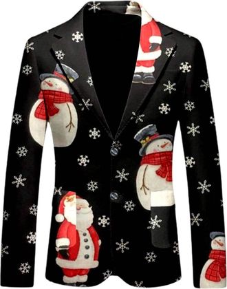 Generic MenS Holiday Party Blazer, Christmas Suit Jacket With Festive Patterns, Xmas Theme For Gatherings, Dinners, And Seasonal Events Black