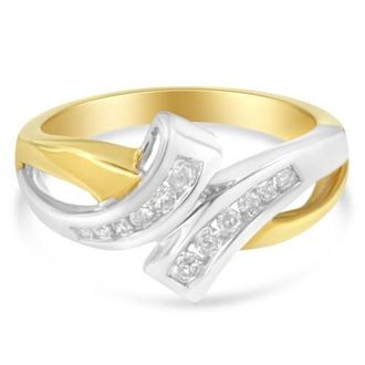 House of Brilliance 10K Two Toned Channel-Set 1/4 cttw Diamond Bypass Ring in Yellow at Nordstrom, Size 7