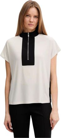 Joseph Ribkoff Overhemden, Dames, Beige, S, Polyester, Zijdeachtige gebreide top met kleurblokken en ritssluiting