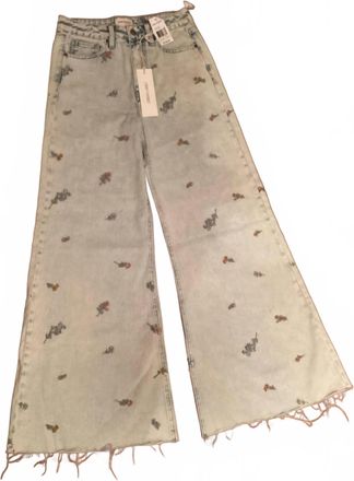 Free People Womens Wide Leg Frayed Crop Jean In Light Wash Embroidered