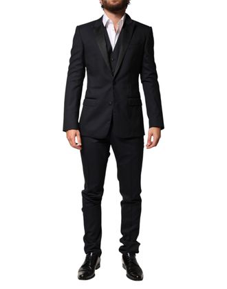 Dolce & Gabbana Black Wool Single Breasted 3 Piece Men Mens Suit